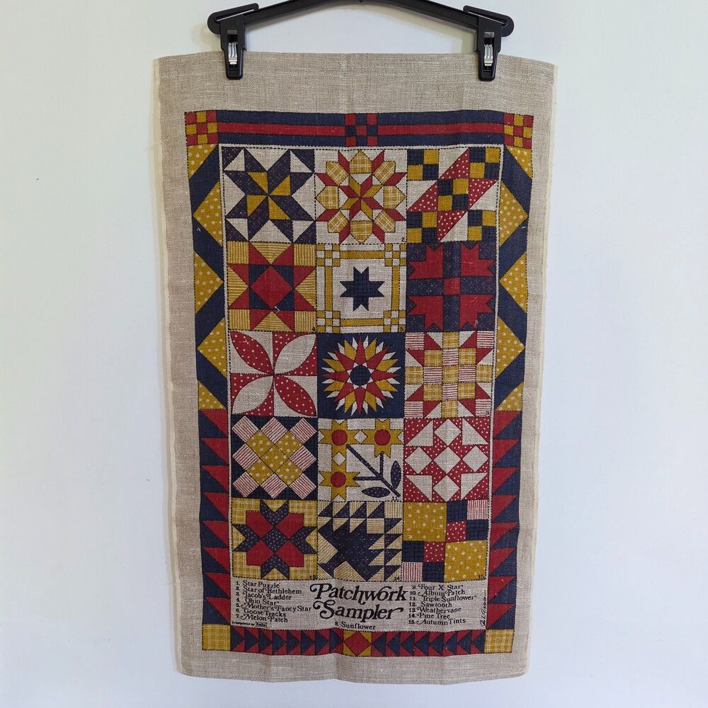 Vintage Kay Dee Linen Wall Hanging Patchwork Sampler John L Gieroch Quilt Art